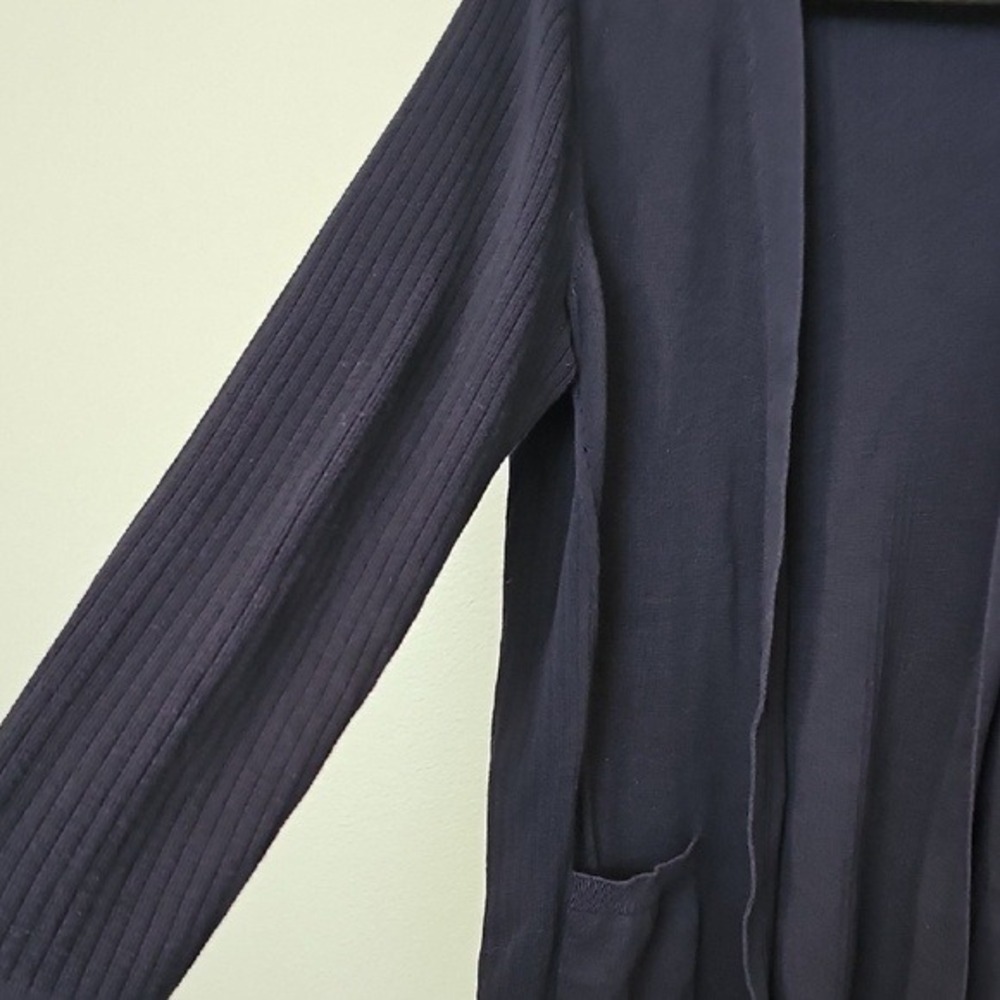 Talbots Classy Casual Ribbed Longline Navy Blue Open Front Pima Cardigan Large - Picture 7 of 8